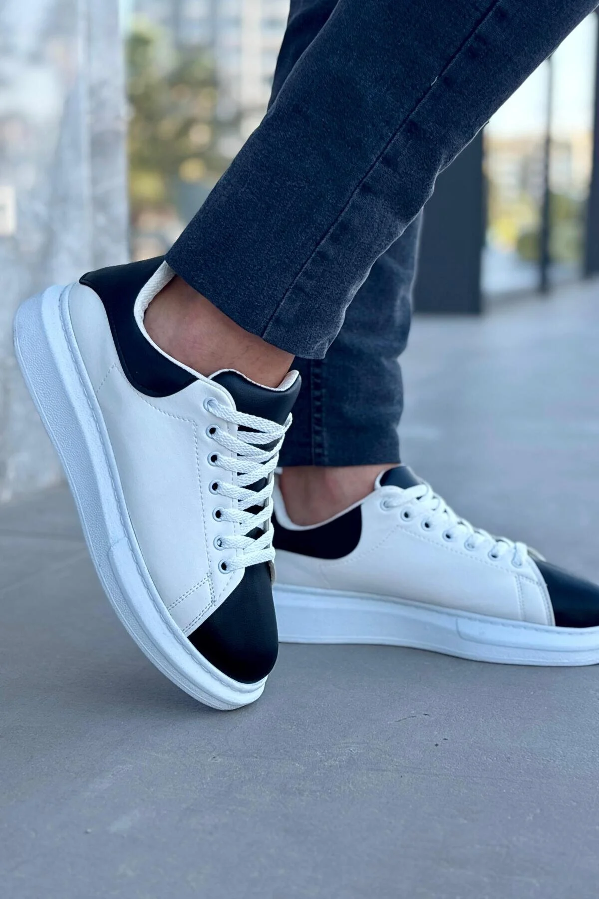 Luis a Costa LC109 Beyaz Siyah Cilt Beyaz Taban Erkek Sneaker