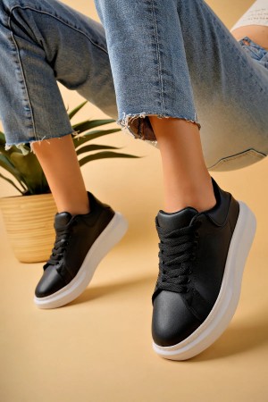 Luis a Costa LC101 Siyah Cilt Beyaz Taban Kadın Sneaker