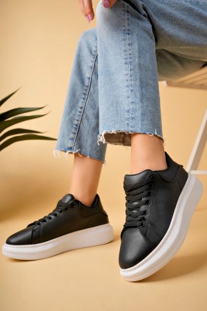 Luis a Costa LC101 Siyah Cilt Beyaz Taban Kadın Sneaker
