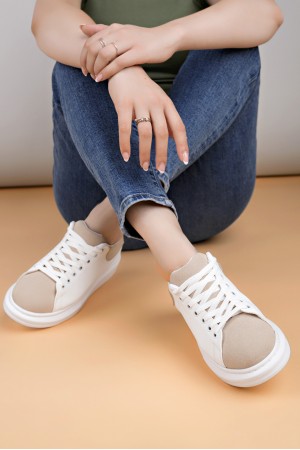 Luis a Costa LC109 Beyaz Bej Süet Kadın Sneaker