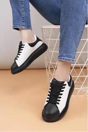 Luis a Costa LC109 Beyaz Siyah Cilt Siyah Taban Kadın Sneaker