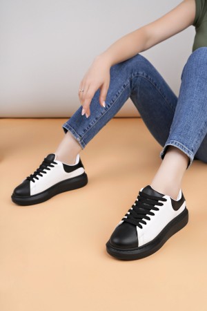 Luis a Costa LC109 Beyaz Siyah Cilt Siyah Taban Kadın Sneaker