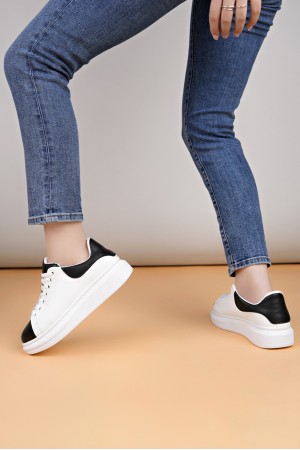 Luis a Costa LC109 Beyaz Siyah Cilt Beyaz Taban Kadın Sneaker