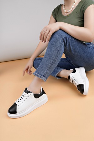 Luis a Costa LC109 Beyaz Siyah Cilt Beyaz Taban Kadın Sneaker