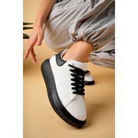 Luis a Costa LC101 Beyaz Siyah Cilt Siyah Taban Kadın Sneaker
