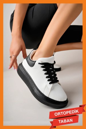 Luis a Costa LC101 Beyaz Siyah Cilt Siyah Taban Kadın Sneaker